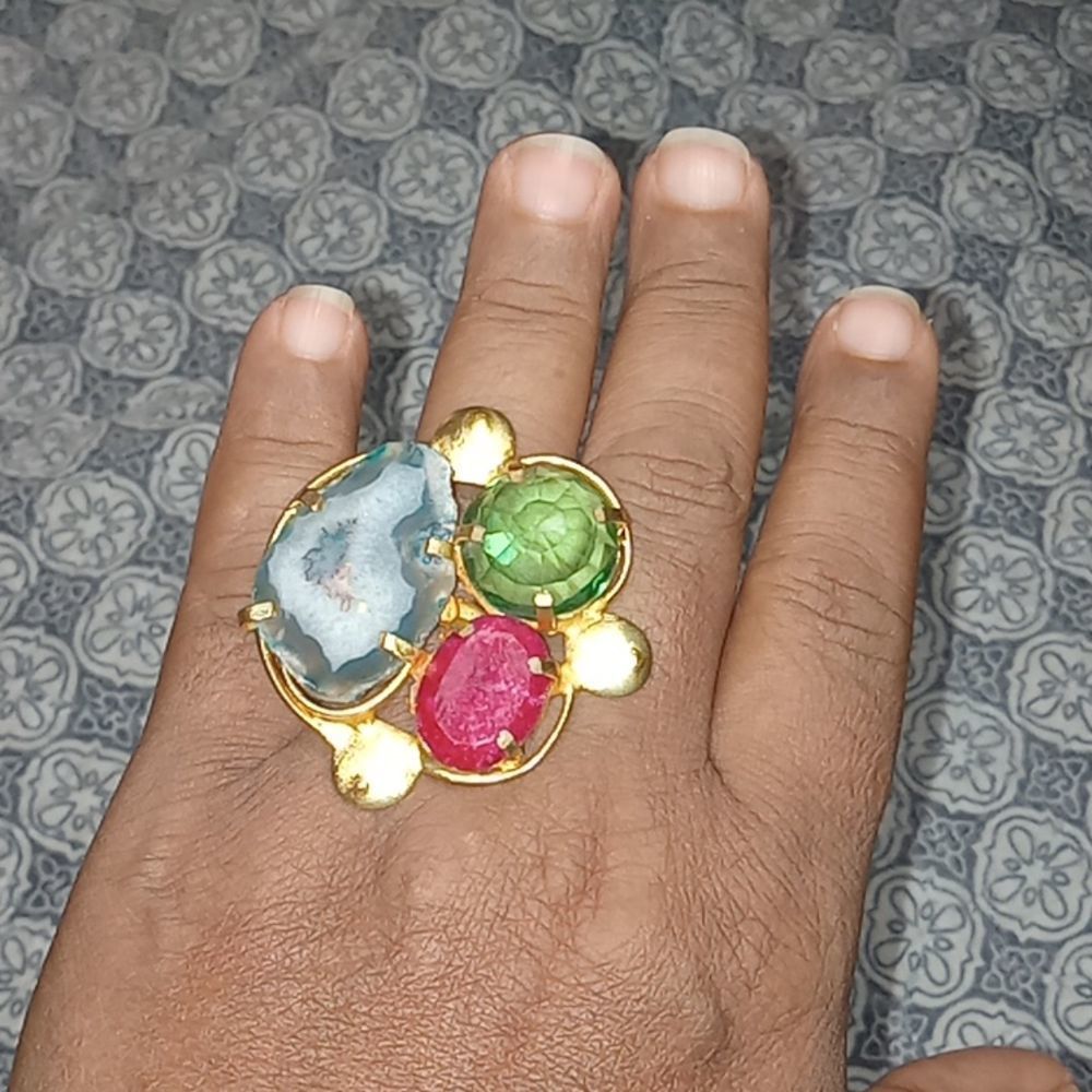 GORGEOUS VERMEIL THREE SEMIPRECIOUS STONES RING - Picture 5 of 5
